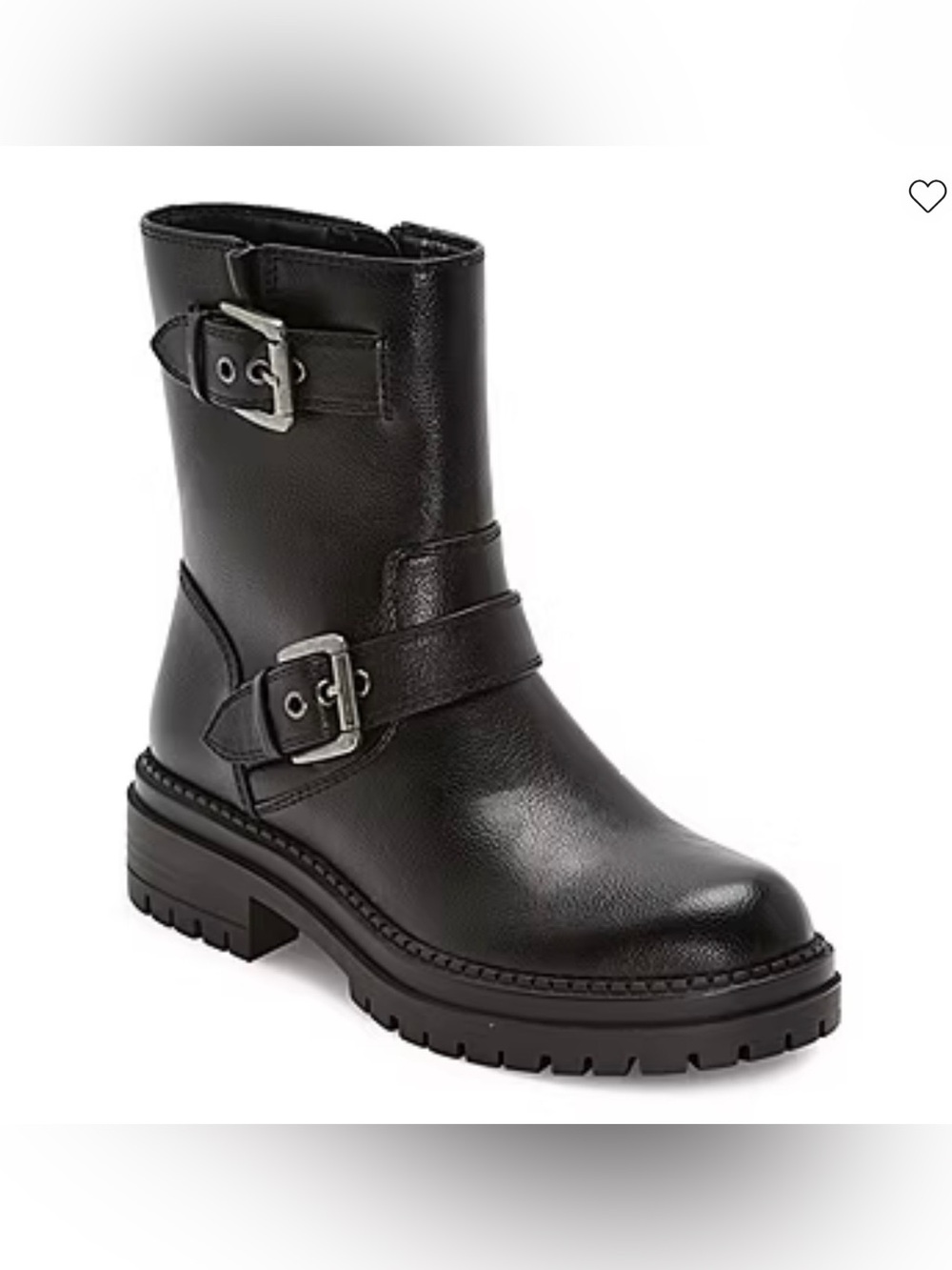 Black Leather Buckle Combat Boot-NEW